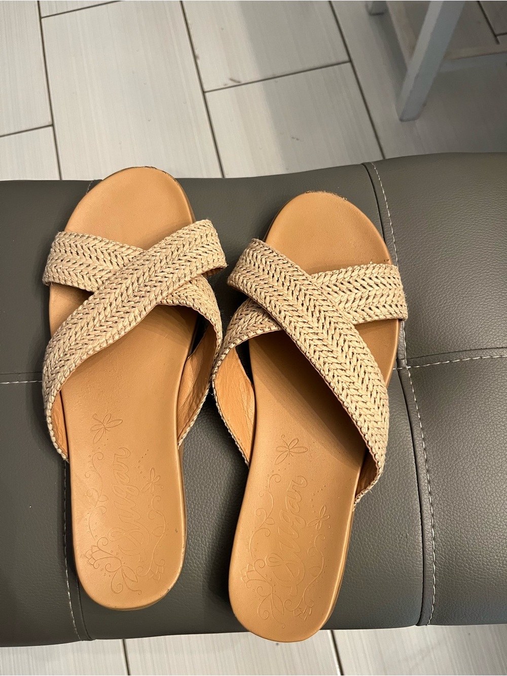 Sugar Tan Braided Crossband Slide Sandals